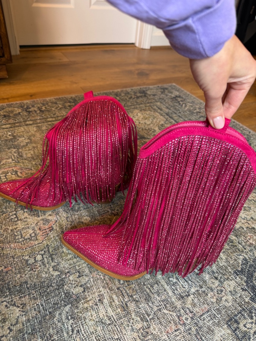 Ouepiano Fuchsia Pink Fringe Cowboy Boots - Picture 3 of 5
